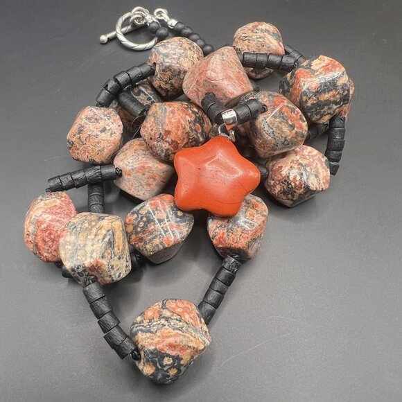 Artisan Leopard Skin and Red Jasper Pendant Necklace - Picture 7 of 7
